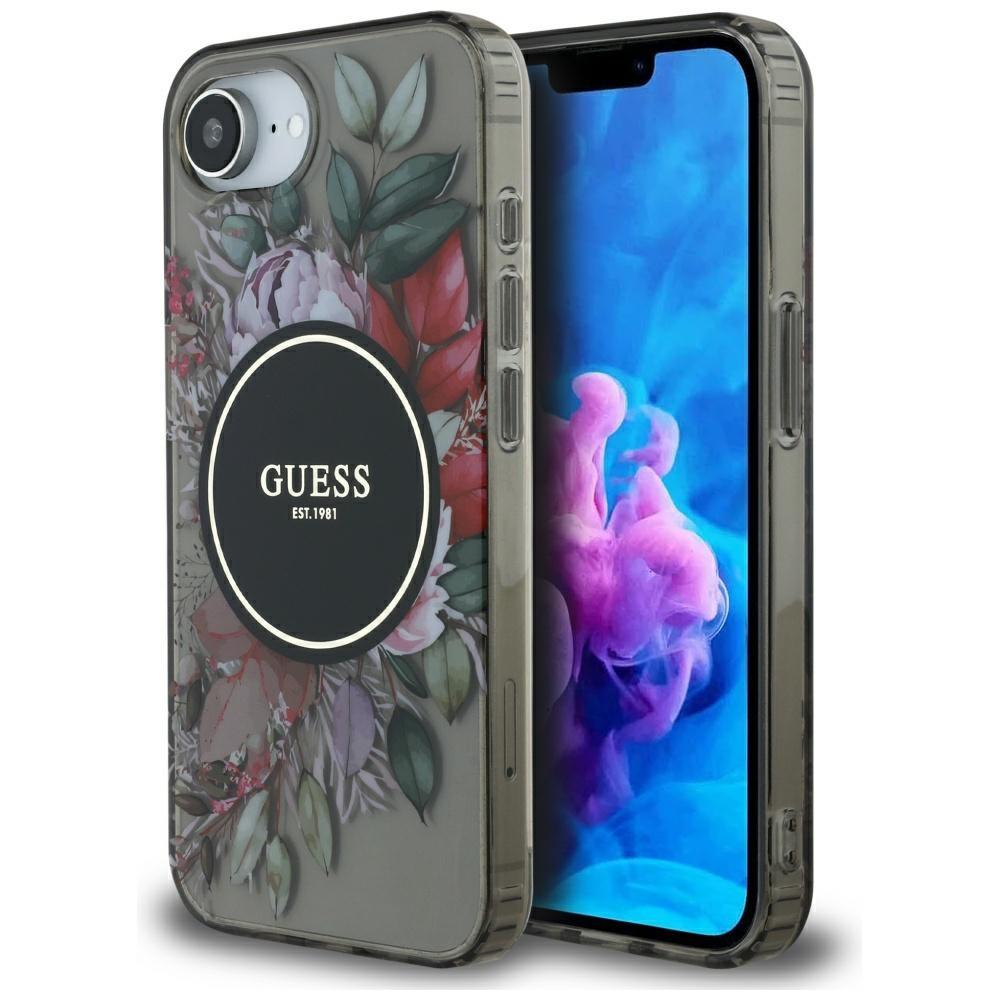 Guess IML Flowers MagSafe case for iPhone 16e / 17e black