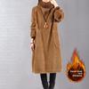 YYFS Moda Donna Autunno Inverno Colore Solido Stampa Manica Lunga Scollo Alto Vita Larga Abiti Casual