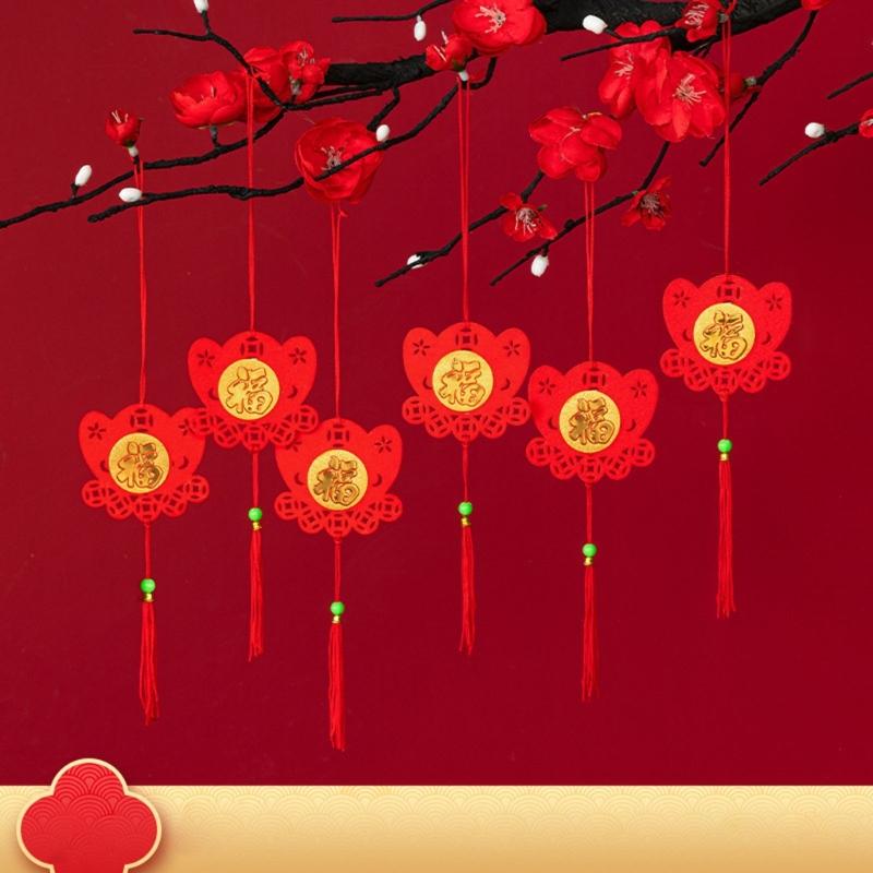 Chinese New Year Decorations Ornaments God of Wealth with Luck Fu Pendants Traditional Luck Hanging Fu Decal Six Designs