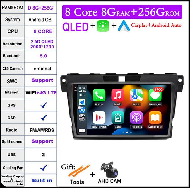 QLED Android 14 Car Radio For Mazda CX7 CX-7 CX 7 2008 - 2015 Car Multimedia Navigation GPS Video Carplay Auto BT RDS Stereo