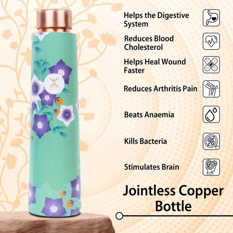 Copper Water Bottle - Joint Less, Leak Proof, Advanced Protection (900ml) for Wellness, Gym, School, Office