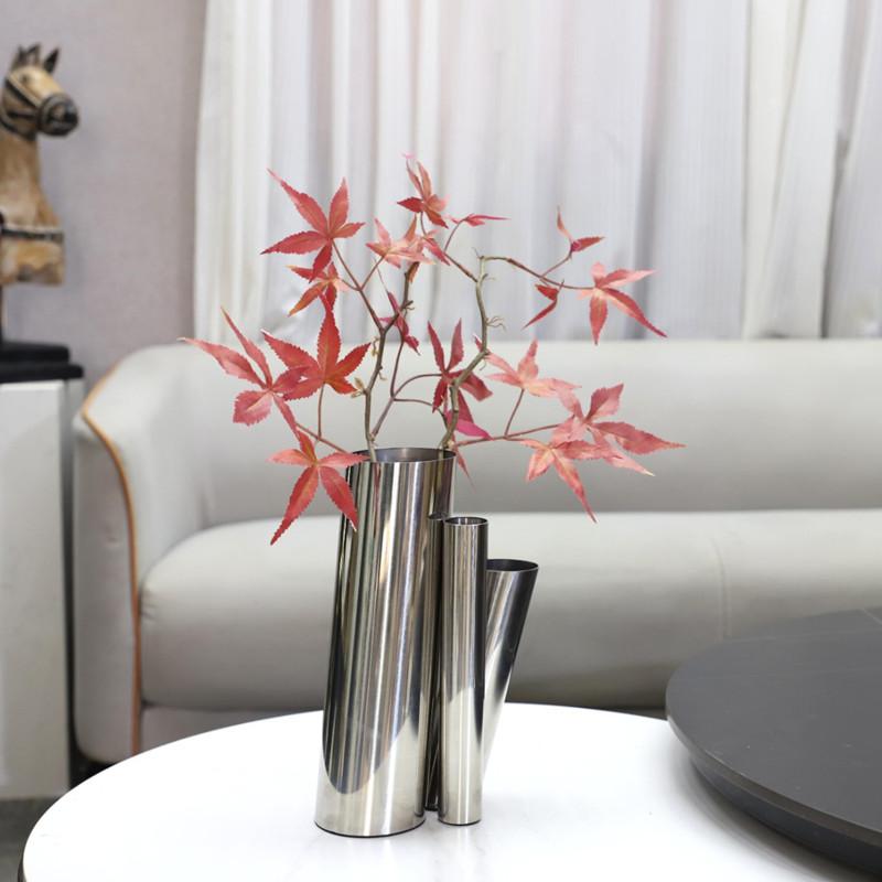 Vaso artistico in tubo tondo di acciaio inossidabile creativo per composizioni, Decorazione per soggiorno, Contenitore per composizioni di fiori secchi da scrivania