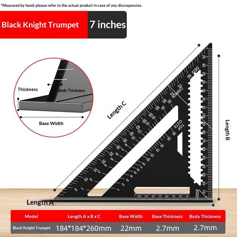 7/12 Inch Red Black Aluminum Precision Triangle Ruler Metric Woodworking Square For Carpenter Engineer And Home Decoration