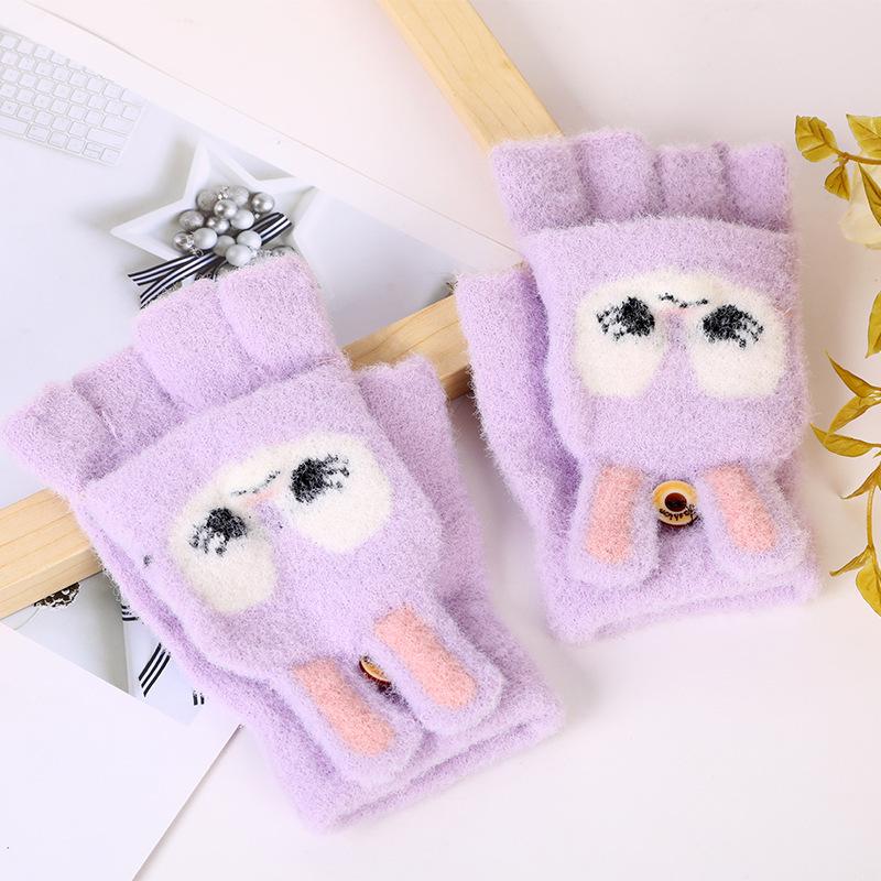 

Зимние детские варежки без пальцев с флисовой подкладкой и мультяшным кроликом для тепла и письма. One Size