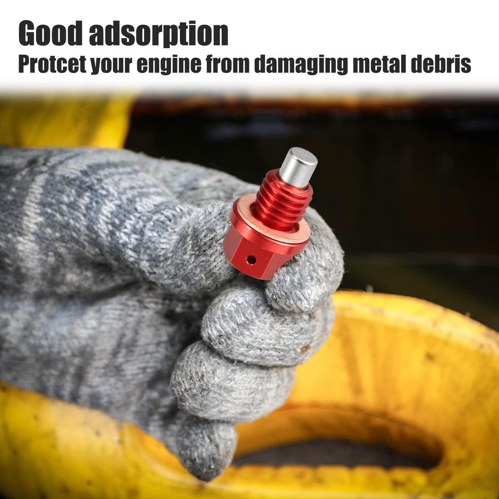 myoseya Car Engine Magnetic Drain Plug with Copper Washer Universal Extended Equipment Life Maintenance Efficient DIY Red x2pcs M12x1.75,28.8x19.4mm
