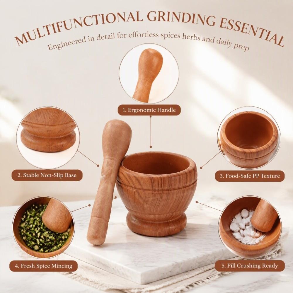 Lightweight Design Spice Grinder Bowl PP Garlic Herb Crusher Manual Pestle Set Garlic Crushing