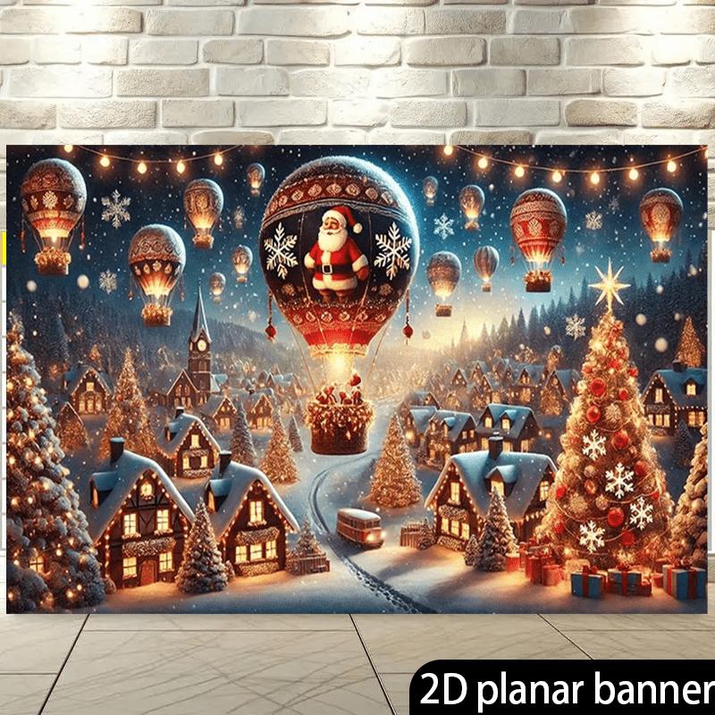 1Pcs Santa Claus Hot Air Balloon Snow Town Decoration Background Winter Backdrop For Photo Studio Photo Booth Party