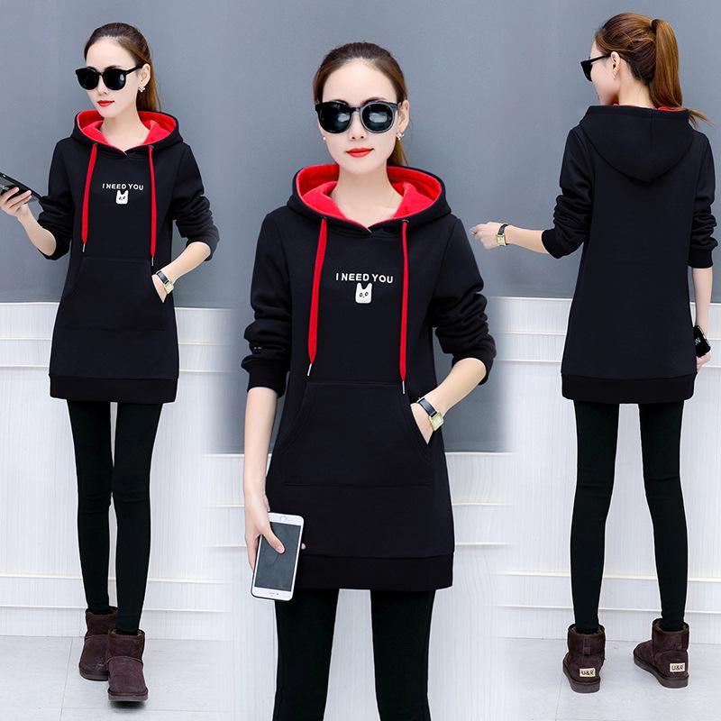 2026 Autumn/Winter Korean Mid-Length Loose Hooded Velvet Sweatshirt for Women
