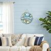 Welcome Summer Sign Shells Starfish Wall Hanging Wreath Farmhouse Coastal Beach Wooden Round Door Hanger for Front Door Porch Courtyard Decor
