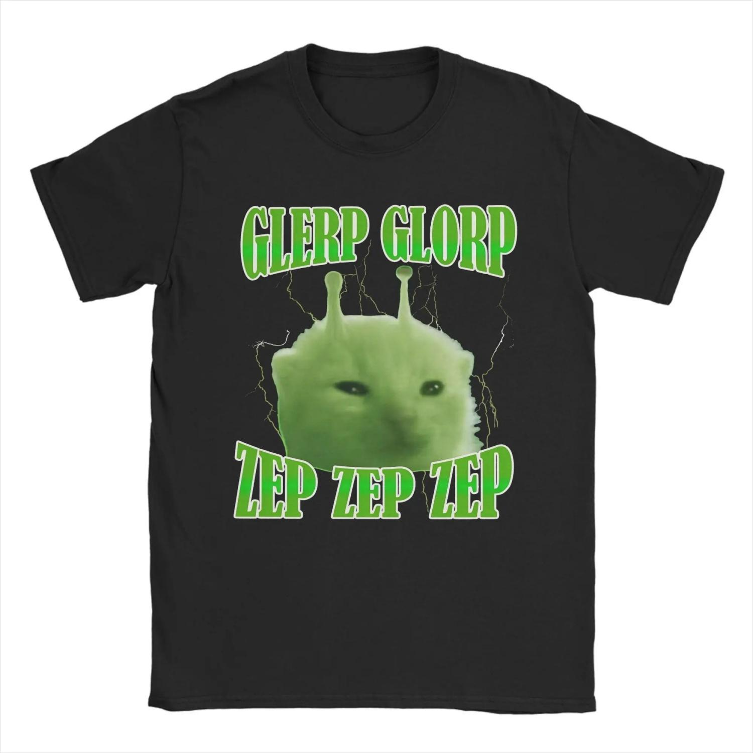 

Glerp Glorp Funny Alien Cat Meme Brainrot Men s T Shirt Fashion Tees Short Sleeve Round Neck T-Shirts Cotton Gift Idea Clothing S чёрный
