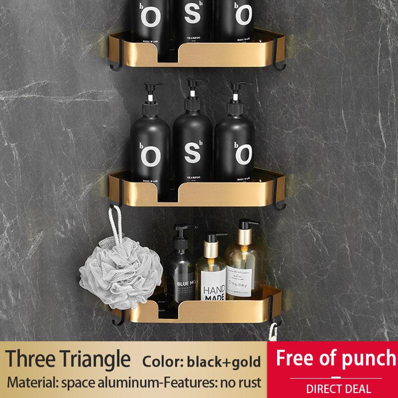 Golden Bathroom Shelf Space Aluminum Thickened Toilet Storage Rack   Bathroom Corner Rack Shower Rack Black Gold Triangle Basket