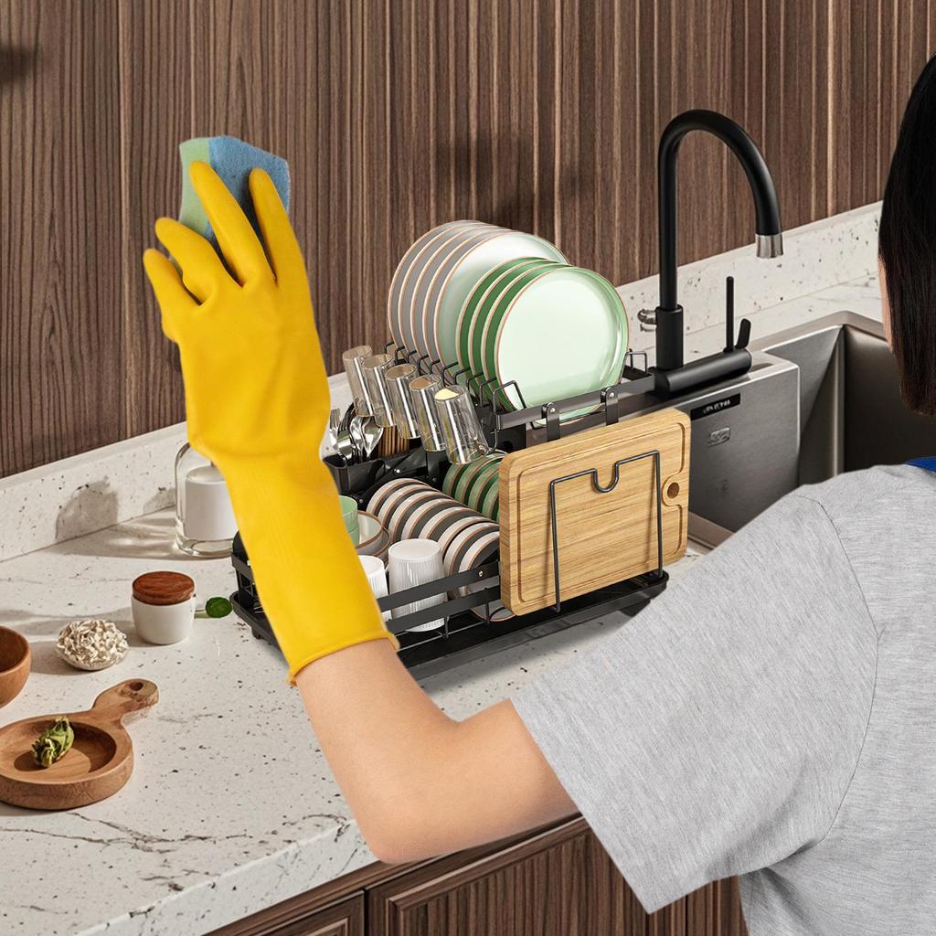 Dish Drying Rack Dish Racks for Kitchen Counter 2-Tier Draining Tray for Bowls Pots Pans Cups Utensils Cutlery Cookware RV