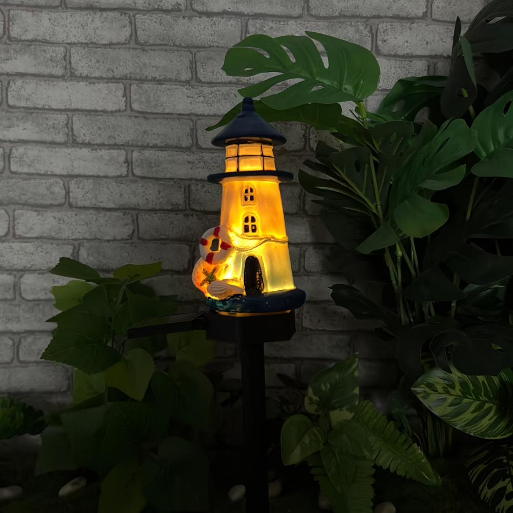 Solar Resin Sea Lighthouse LED Outdoor Lighting Decorative Landscape Light Solar Garden Light Lawn Light Suitable for Garden Lawn Festival Decoration