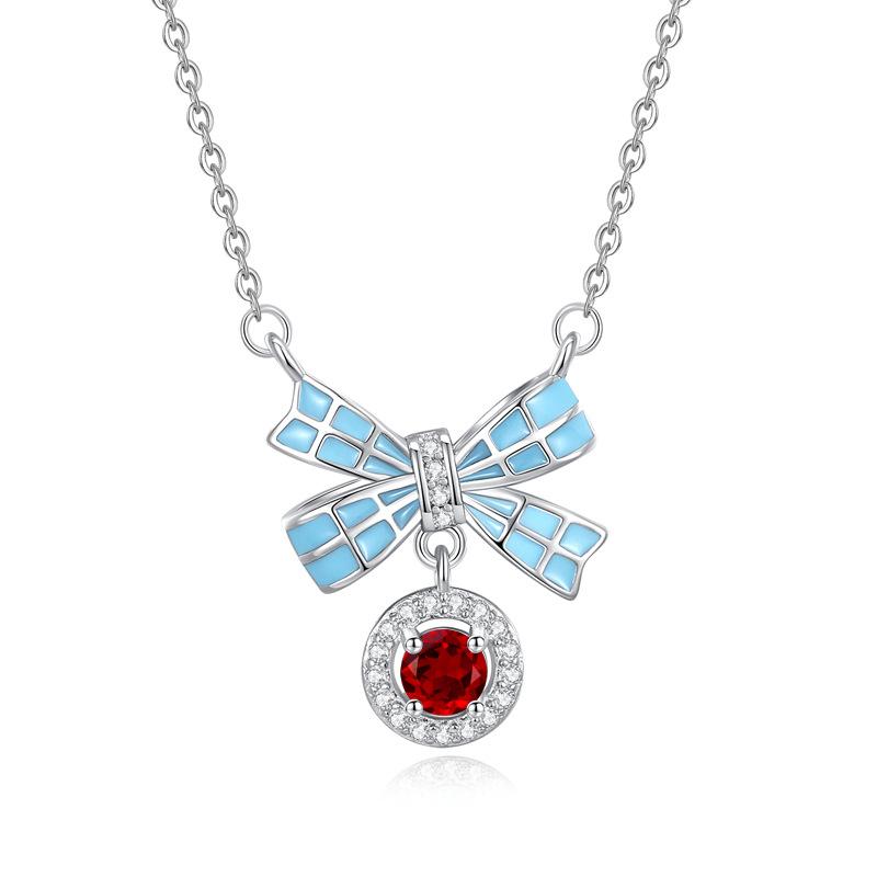 Women's S925 Sterling Silver Bow Knot Necklace Natural Amethyst Citrine Zircon Enamel Clavicle Chain Jewelry