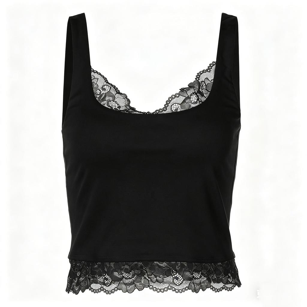 Women's Sleeveless V Neck Tank Top with Lace Trim Slim Fit Soft Fabric Stretchy Casual Summer Shirt