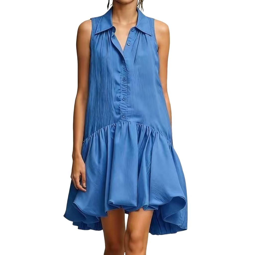 Sleeveless Button Down Flared Hem Shirt Dress for Women Loose Fit Summer Dresses for Women Uk Ladies Summer Dresses Uk