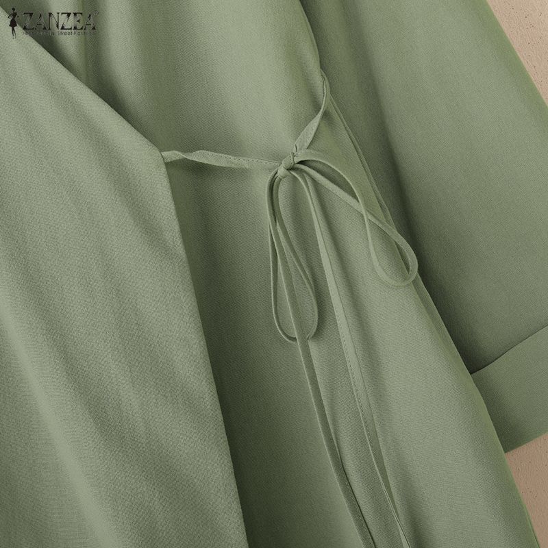 ZANZEA Damska codzienna bluzka z dekoltem w serek, długim rękawem i luźnym krojem