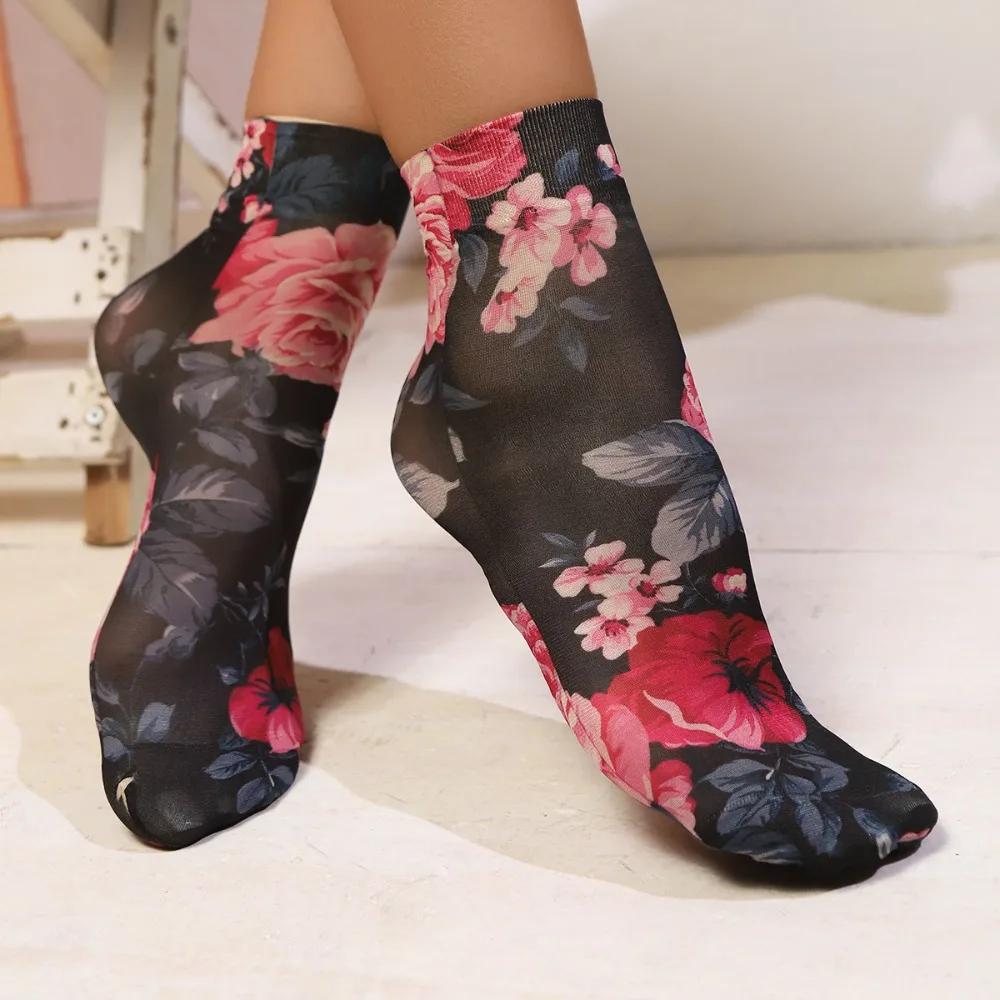 1 Pairs Leopard Floral Print Short Socks Summer Sheer Single Shoe Short Stockings High Elastic Comfort Breathable Socks