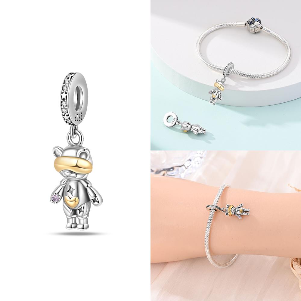 925 Silver Blue Starry Sky Sun Pendant Planet Charms Beads Fit Bracelet Women Jewelry Diy Necklace Accessory Gift