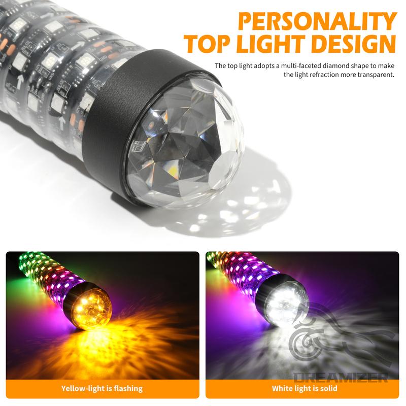 2PCS 1FT RGB LED Antennas With Warning Lights Antenna Led Bar Spiral Sequential Whip Light Off-road And UTV Accessories