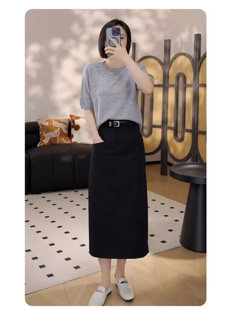 Summer 2025 Women's Mid-length A-line Hip Wrap Skirt - Versatile, Slimming, Casual Fashion