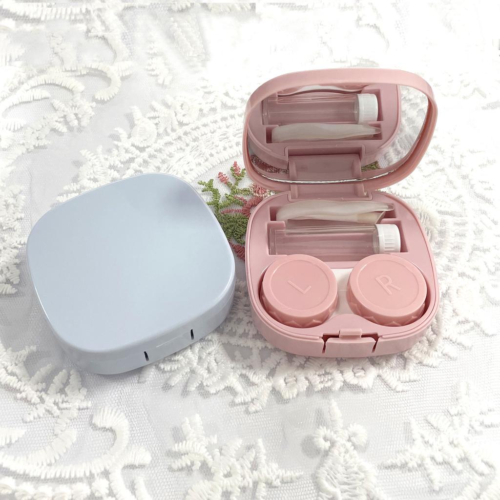 Cute Contact Lens Case Travel Kit, Contact Case with Mirror Tweezers Remover Tool Solution Bottle for Outdoor Office Daily Use