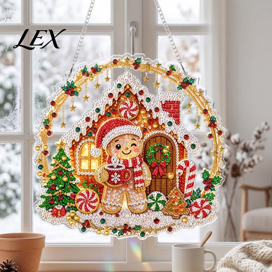 Festive Tree Ornament Crafting Christmas Rhinestone Painting Suncatcher Kit, DIY Faux Pearl Art Xmas Crafts for Adults Beginner, Acrylic Decorative