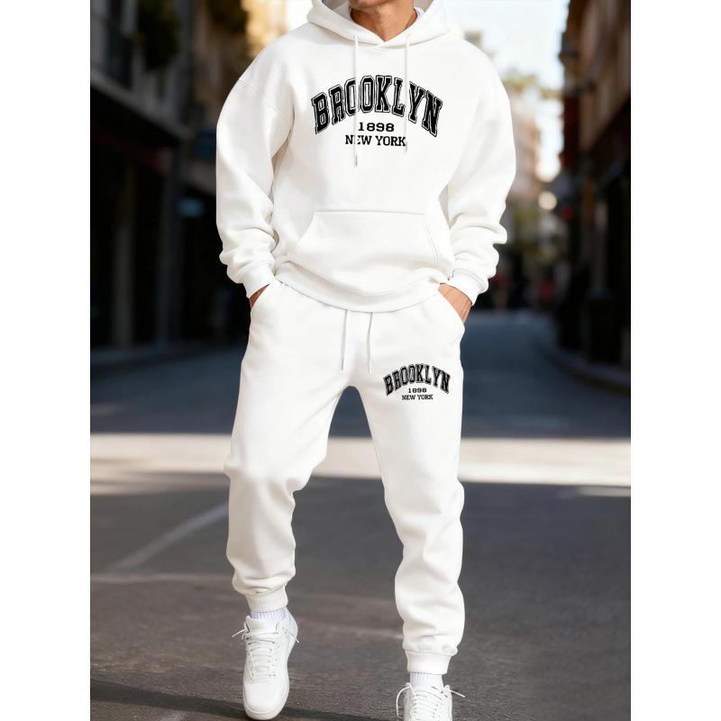 

Men s Sporty Letter Print Hooded Sweatshirt & Pants Set - Casual Warmth Two-Piece Outfit Triple Extra Large
