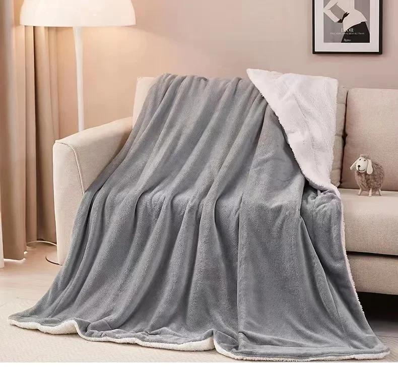 Modern And Simple Plain Flannel All Seasons AB Version Wrapped Thicken Blanket Lamb Wool Falein Office Nap Blanket Warm Blanket
