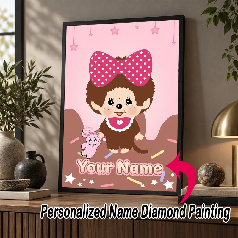 Custom Name Monchhichi 5D Diamond Painting Personalized Full Drill Diamond Art Kit Gift