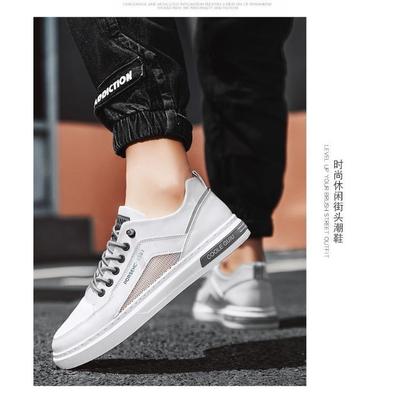 Mens Mesh Breathable Hollow Out Casual Lightweight Low Top Board Sneakers White Walking Shoes