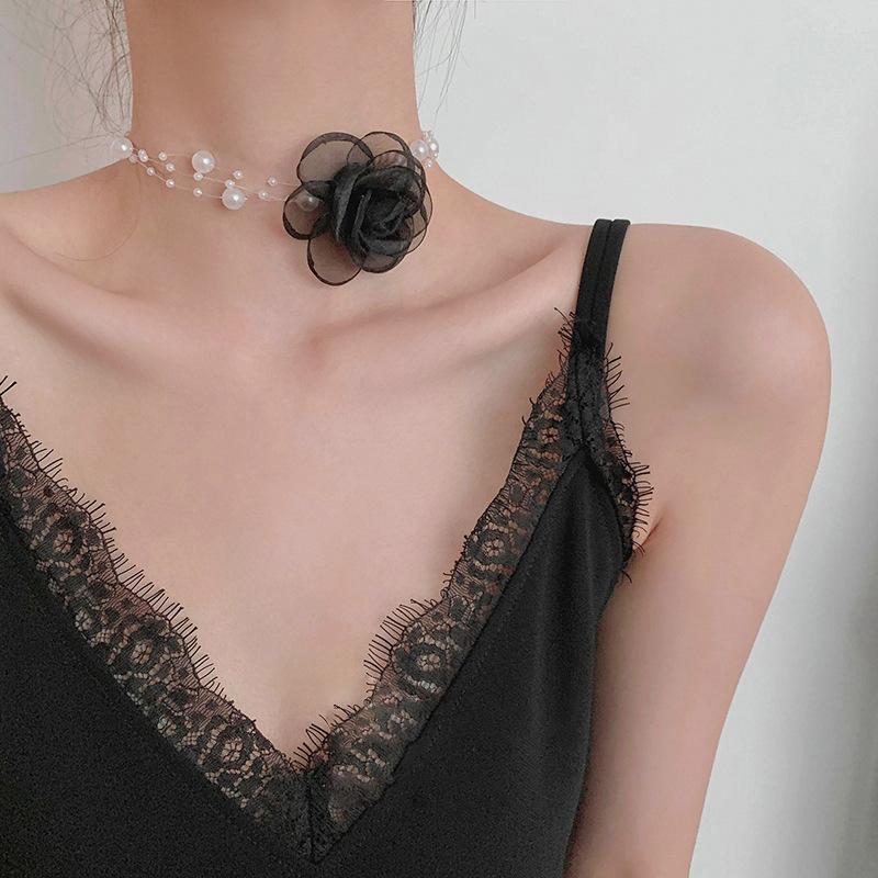 Mori pearl flower necklace choker neck accessories design French gentle necklace women's collarbone chain