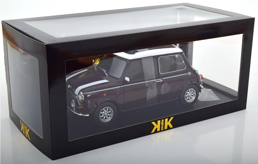 KK scale Mini Cooper with purple finished 1/12 sunroof, metallic/white, right-hand drive, model.