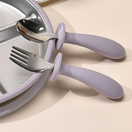 304 Stainless Steel Baby Feeding Set: Long-Handled Silicone Fork & Spoon