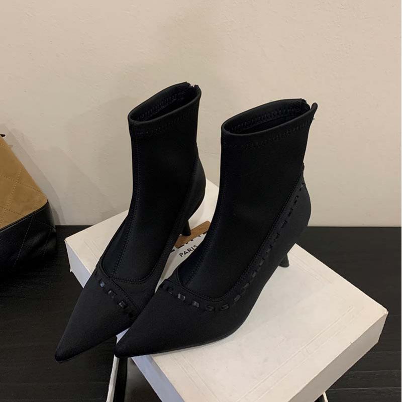 European and American sweet and spicy simple commuter short boots women's 2025 autumn and winter new suede pointed rear zipper high-heeled fashion