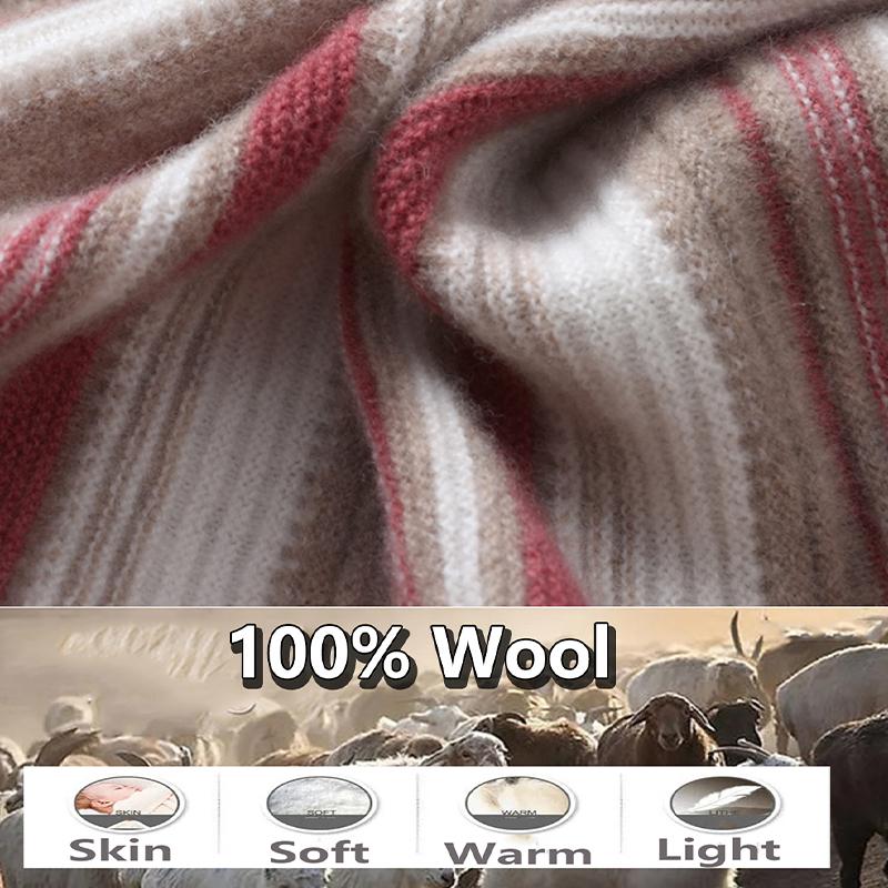 Unisex 100% Wool Knitted Striped Ring Scarf Women Soft Warm Cashmere Like Neckchief Fashion Turtleneck Fake Collar Neck Warmer
