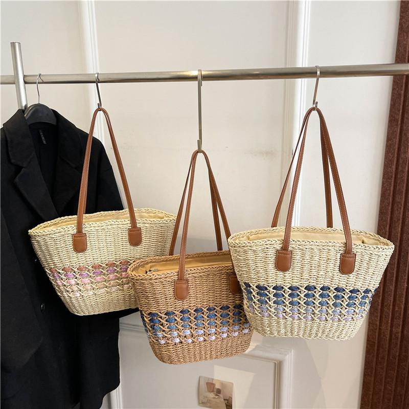 Einfache und vielseitige Damen-Strandtasche Sommer neue Stroh-Webtasche Damen große Kapazität Strandurlaub Webtasche