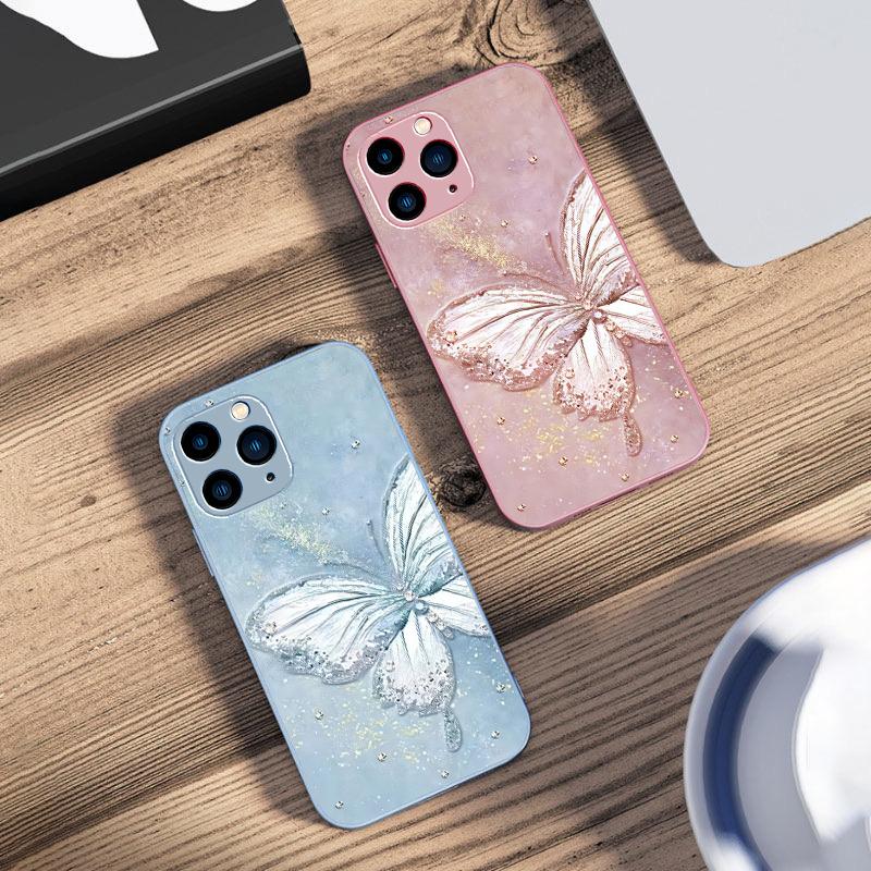 Fluture Curcubeu Verde Pentru IPhone 16 Pro Max 15 Pro 14 13 12 Mini 11 XS Max XR 7 8 Plus SE 2022 Carcasă Telefon din Sticlă Călită