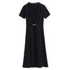 Hepburn-Inspired Slim-Fit Black Knee-Length Dress for Spring/Summer