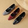 Fashion New Spring/autumn Genuine Leather Women Shoes Square Toe Shoes for Women Fashion Serpentine Mary Jane Shoes Low Heel Women Pumps