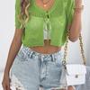 2026 Spring/Summer Women's Hollow Lace Short Sleeve Knitted Open Top S-XL