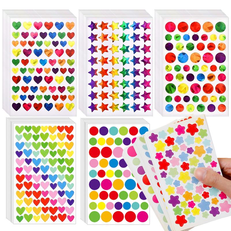 15/45pcs Children Sticker Toys Colorful Laser Dot Heart Star Handmade DIY Decorative Stickers for Kid Birthday Gifts TMZ