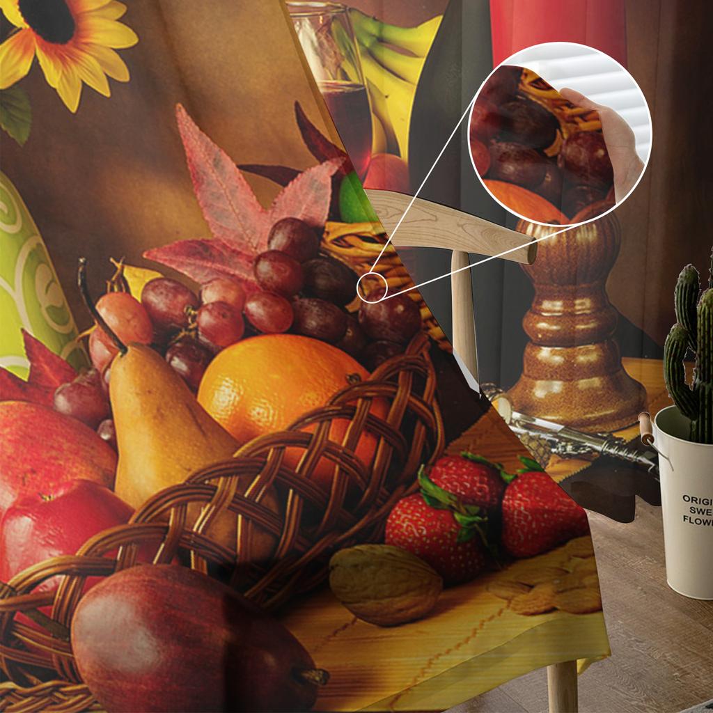 Vintage Venkovský styl Ovoce Jídlo Víno Tyl Závěsy do obývacího pokoje Výzdoba ložnice Průhledný Průsvitný Voál Závěs na okno