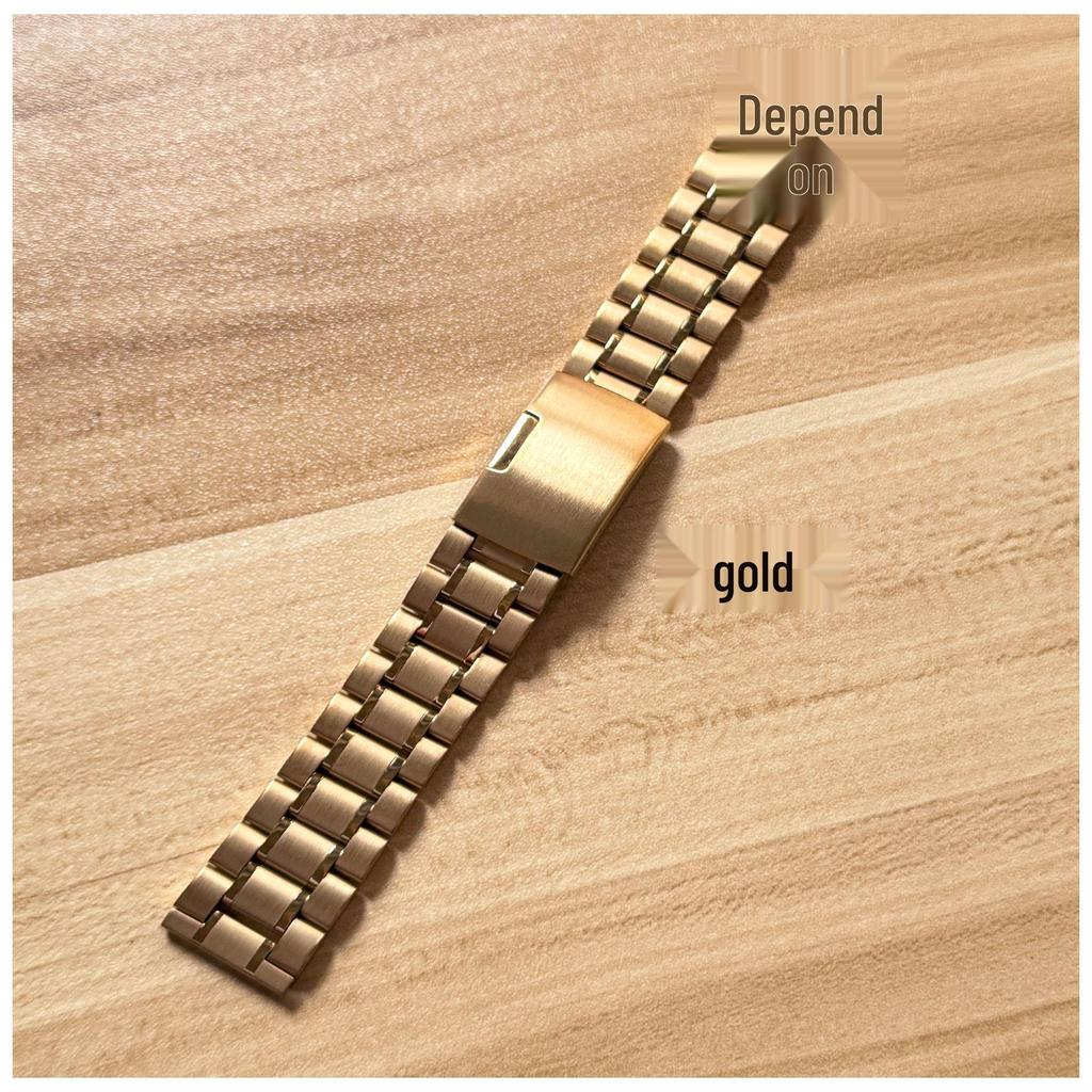Men's Stainless Steel Watch Strap with Five-Bead Edge, Press-Folding Buckle, Flat Head Universal Interface, Sizes 18mm-24mm.