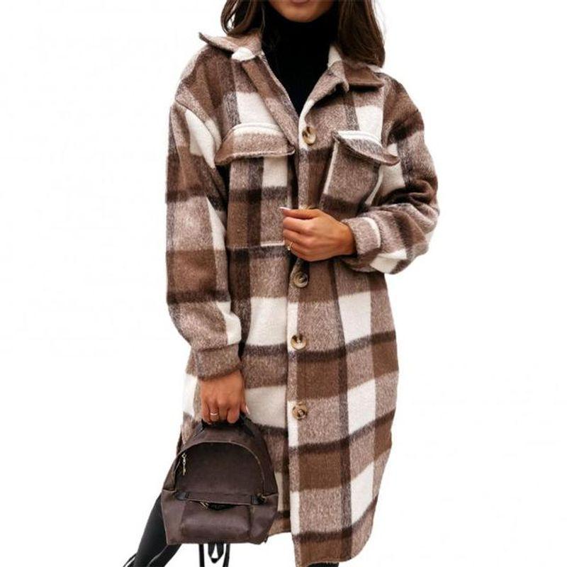 

Long Sleeve Plaid Printed Shirt Top Long sleeve Plaid Print Shirts Top Women Coffee S