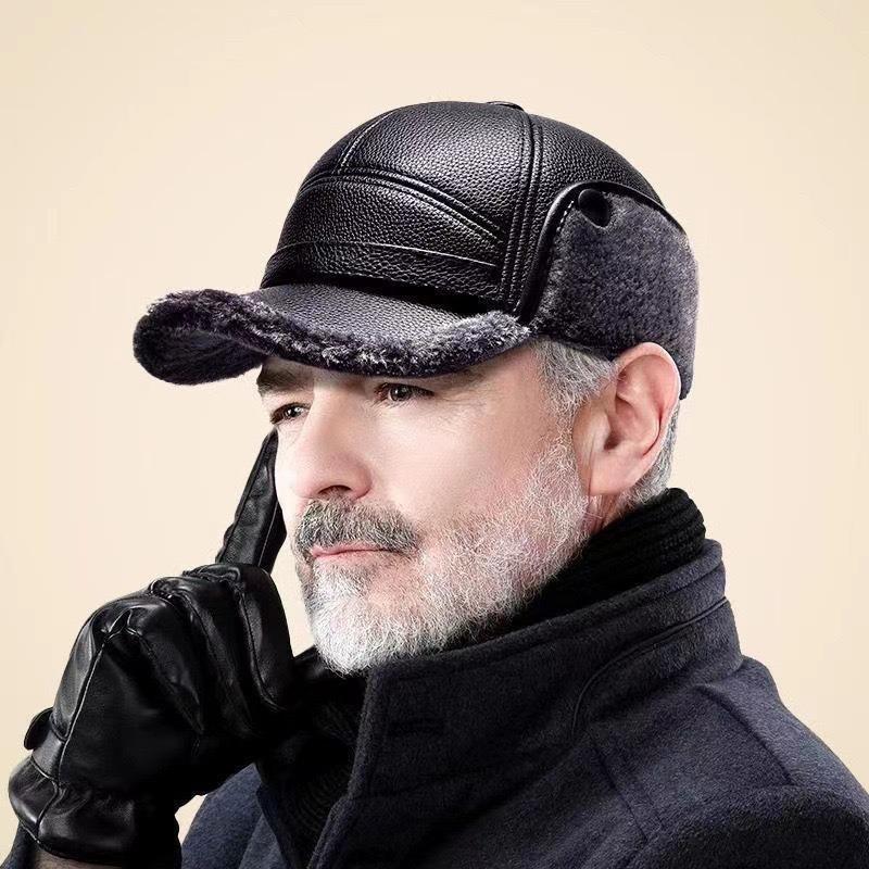 Woolen Cotton Hat Men's Winter Dad Fleece Ear Protector Warm Cap Grandfather Cold Baseball Cap