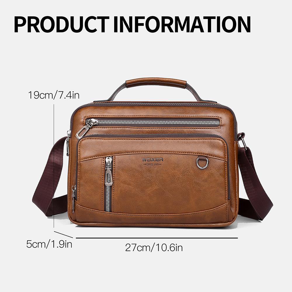 WEIXIER Men's Leather Messenger Bag Waterproof Crossbody Shoulder Bag Sling Satchel Bag Briefcase for Work Business Travel