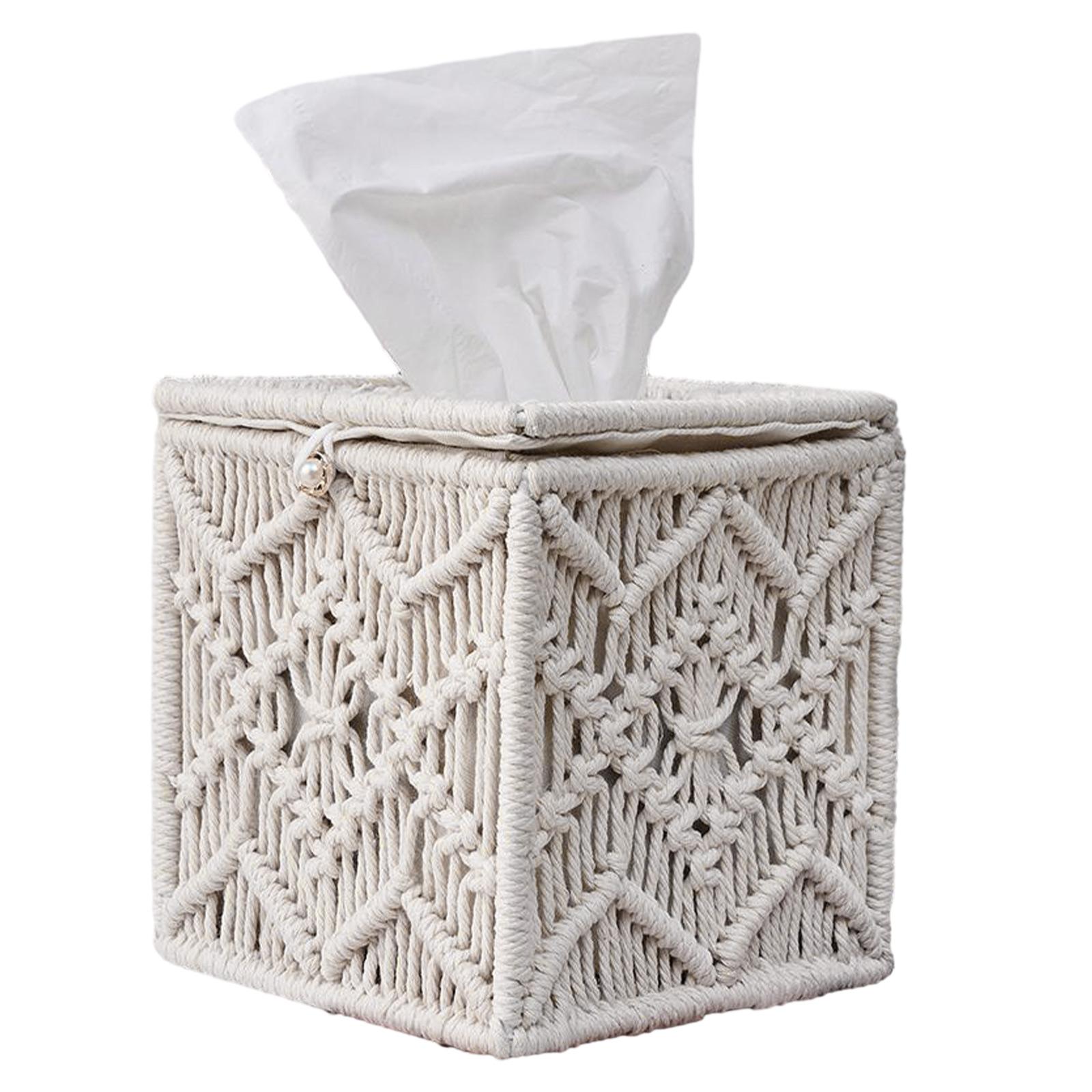 

Square Woven Tissue Box Cover, Macrame Tissue Holder, Pearl Clasp Lock for Easy Opening, Suitable for Indoor and Outdoor Use China Mainland