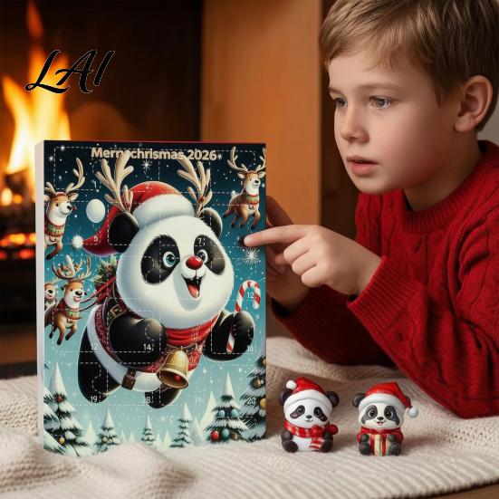 Panda Ornament Collection 2D Acrylic Cute Ornaments Advent Calendar 24 Days Christmas Countdown Gift Box Collectible Hanging Pendants for Holiday