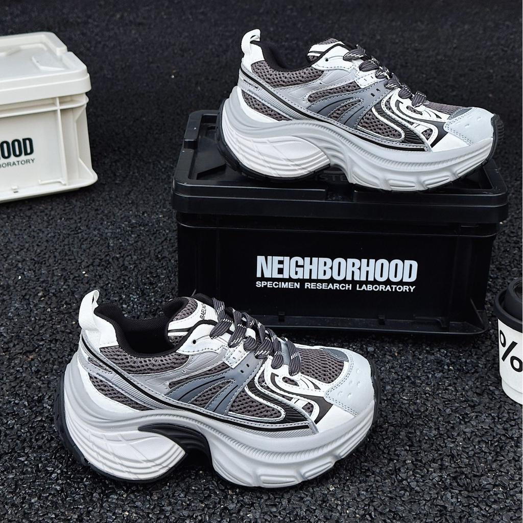 Leather mesh dad shoes women's 2025 summer new small 6cm height increase thick sole breathable casual sports shoes